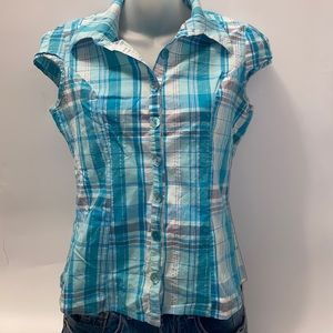 Sirens Blue Button-Up Plaid Top